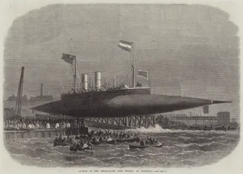 Lancering van de stoomjacht Ross Winans, in Millwall